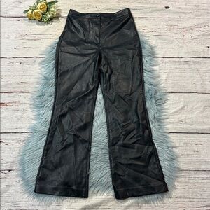 Aritzia Faux Leather Deep Grean Adele Kick Flare High Rise Pant